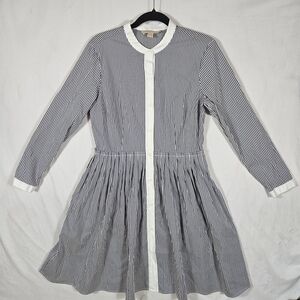 Michael Kors Navy and White Pinstripe Button-Front Midi Dress